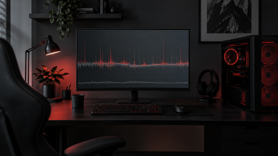 Gaming desk and PC connected to a router by Ethernet